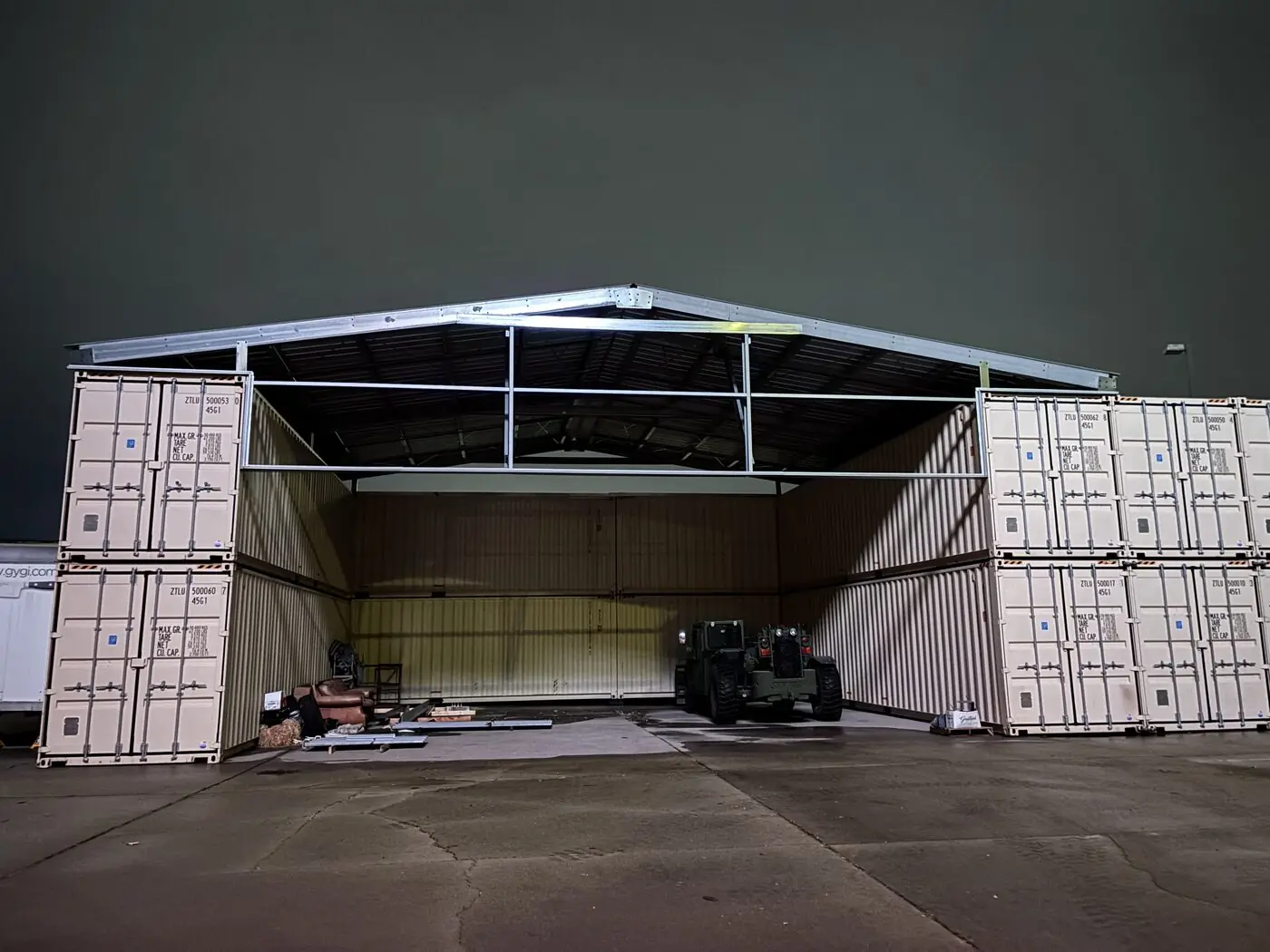 Custom steel structure spanning shipping containers Utah